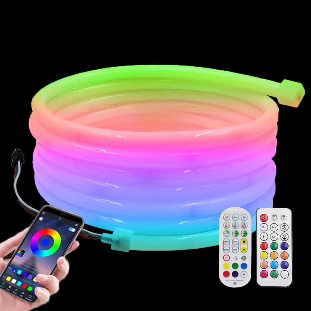 Bande lumineuse LED ronde au néon, 24V, WS2811, RGB IC, WiFi intelligent, Bluetooth, télécommande, étanche, corde lumineuse, décoration de