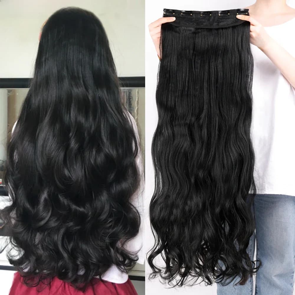 NICESY synthétique longue ondulée 5 Clips Extensions de cheveux 22 pouces/32 pouces pince sur Extensions de cheveux haute température faux pour les