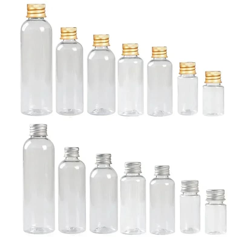 Mini bouteilles en plastique avec bouchons à vis en aluminium, flacons d'échantillon portables, conteneurs cosmétiques de voyage pour crèmes de