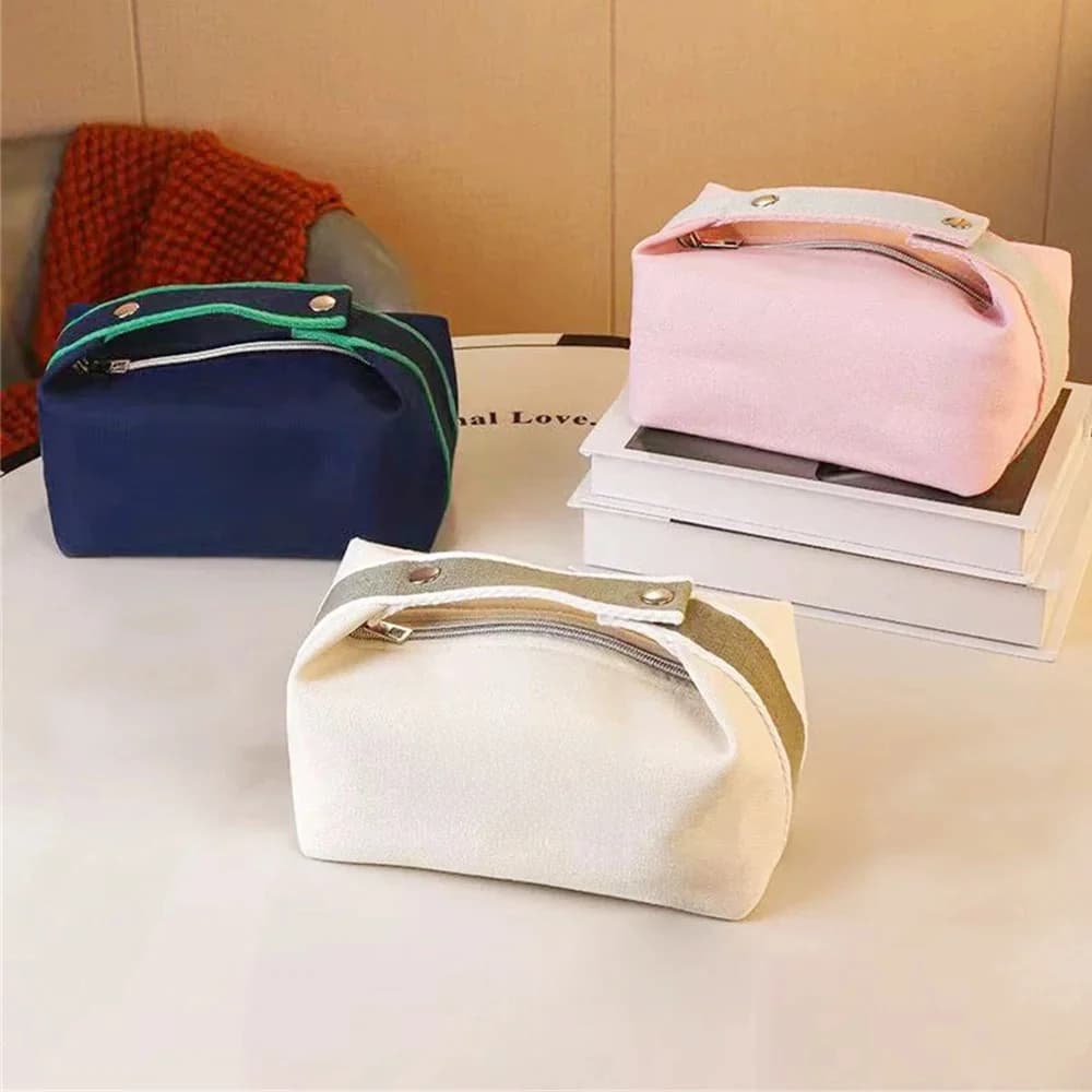 Sac en toile à main Portable Simple avec nom brodé personnalisé, sac de maquillage personnalisé pour femmes, sac de rangement étanche, trousse de