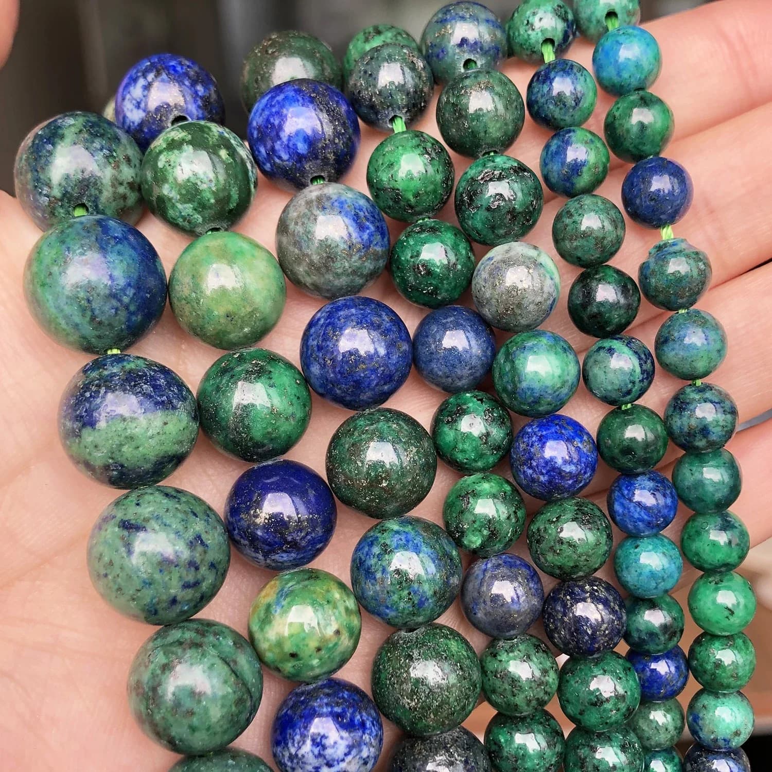 Perles naturelles Lapis Lazuli Malachite Azurite Agat, pour la fabrication de bijoux, couture, bracelet et collier, 15 pouces, 6, 8, 10, 12mm