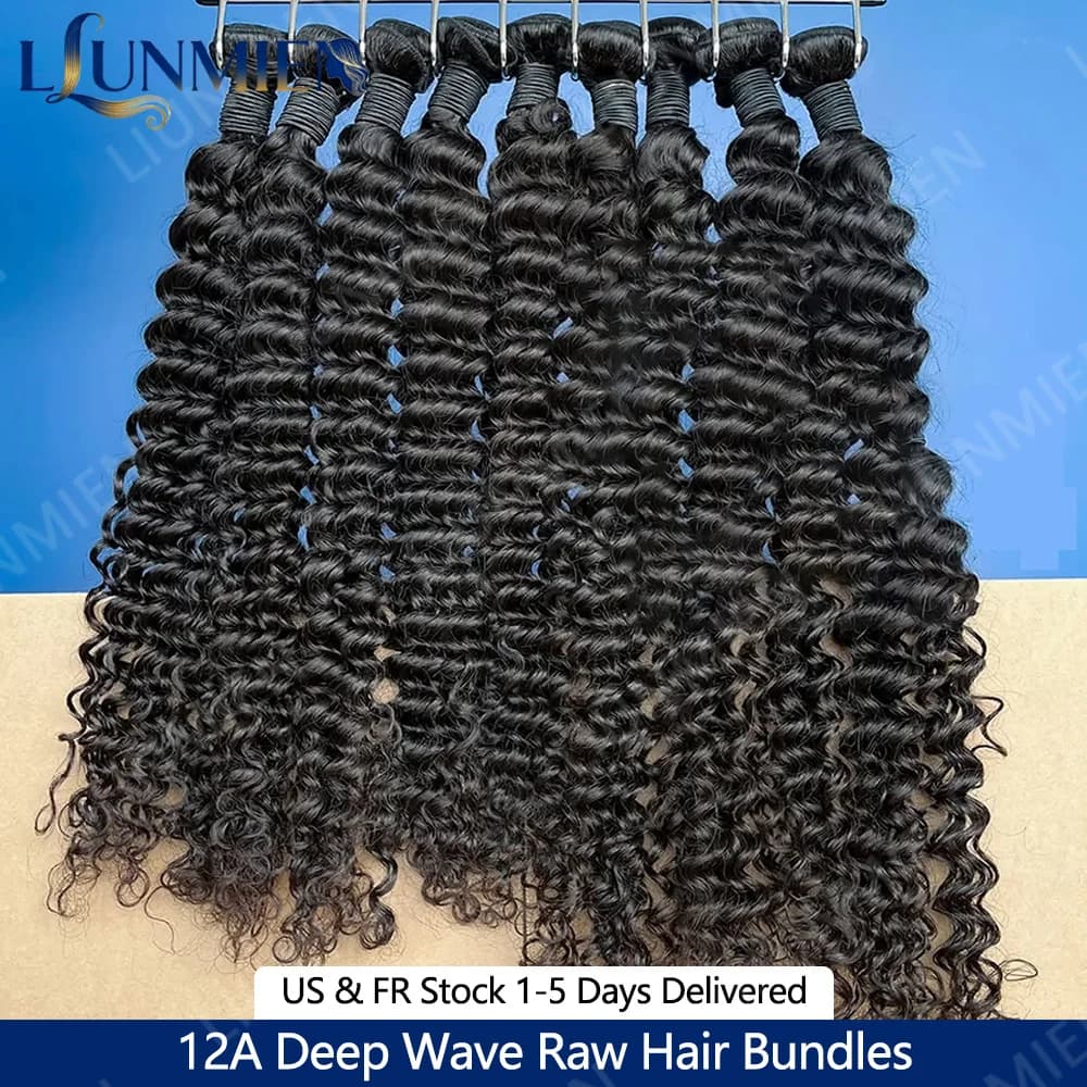12A Tissage Cheveux Humains,Deep Wave Bundles Human Hair Extensions Cheveux,Meche Cheveux à Tresser,Tissage Bresilien Bouclé