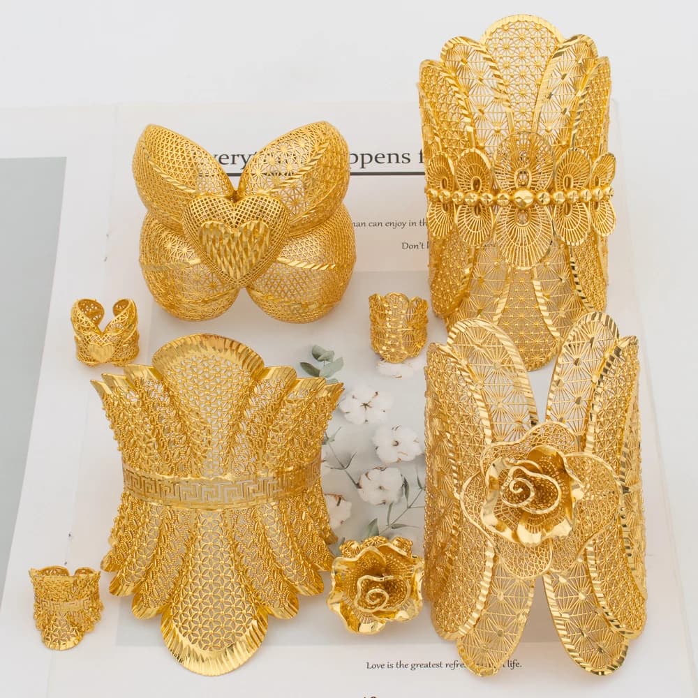 Dubaï manchette Bracelet femmes arabe 18K plaqué or Bracelet anneau de luxe grand rond bijoux cuivre mariage ethiopie cadeaux de mariée