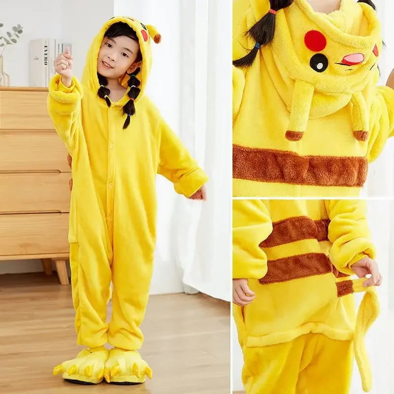 Pyjama en flanelle en peluche Pokemon Pikachu, Costume de dessin animé, manches longues, vêtements d'hiver doux et chauds pour la maison, cadeau