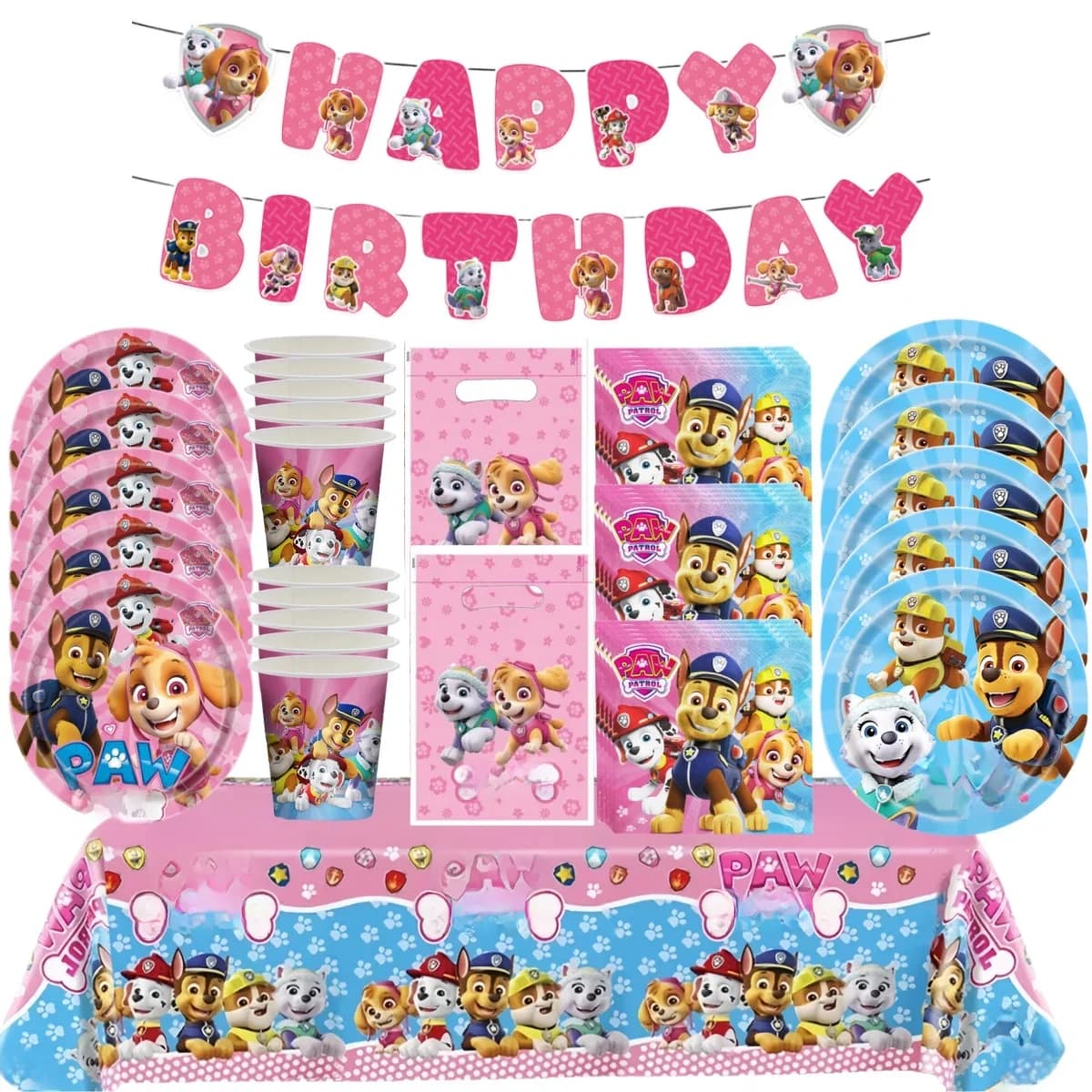 PAW Patrol – décoration d'anniversaire, ensemble de vaisselle jetable Skye, nappe pour chien, assiette, sac cadeau, réception-cadeau pour bébé,