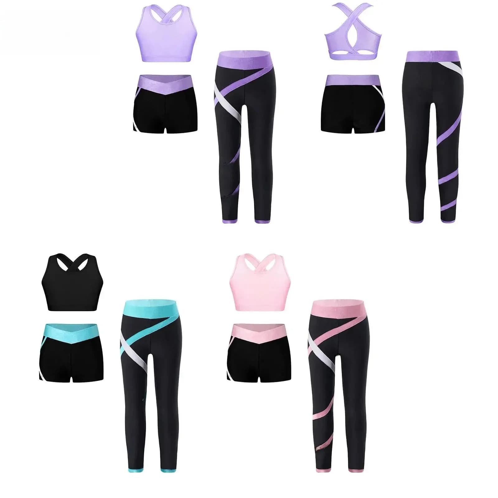 Ensemble de sport de yoga pour filles, 3 pièces, dos croisé, trou de serrure, vernis court, pantalon et short pour le fitness, la salle de sport, la