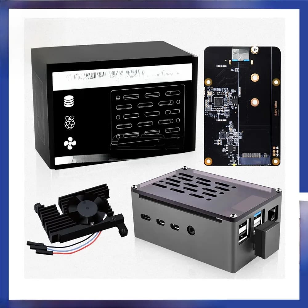 Boîtier de brique en aluminium 52Pi, coque noire avec vitesse réglable, ventilateur de refroidissement silencieux 3510 et SSD M.2 Sata pour RPI 4B