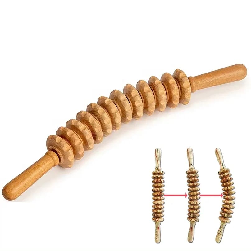Bâton de Massage à rouleau en bois, outil d'engrenage portatif, outil de roulement à 12 roues, Point de déclenchement à rouleau pliable en bois