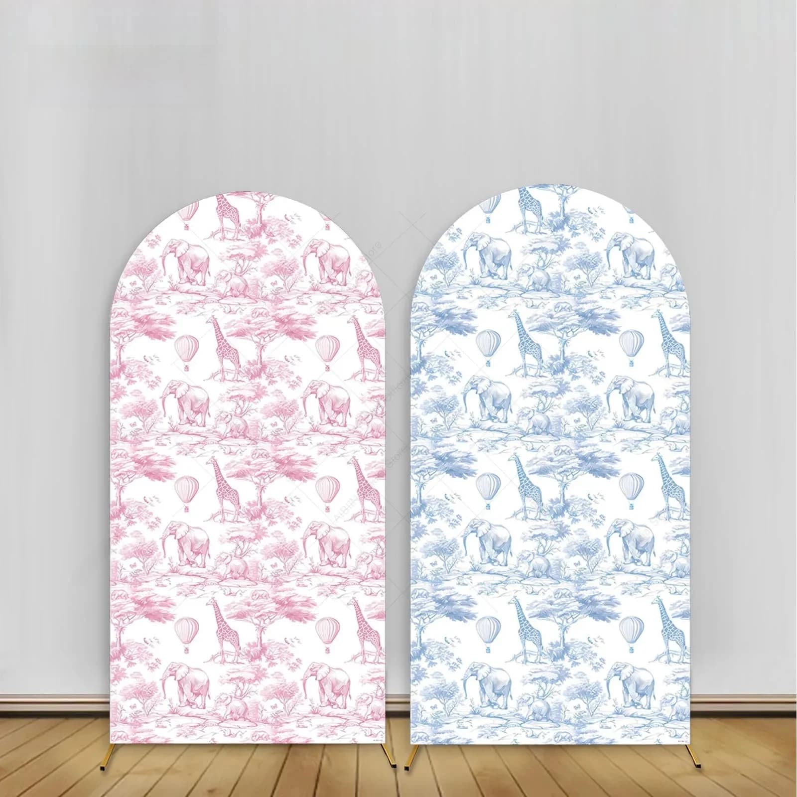 Couverture d'arrière-plan pour arc de mariage français, animaux roses ou bleus, éléphant de forêt, girafe, décoration de fête d'anniversaire,
