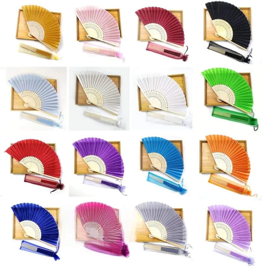 Éventail à main en soie gravé personnalisé, 20 pièces, éventail pliable de mariage, éventails Vintage, faveur de mariage personnalisé