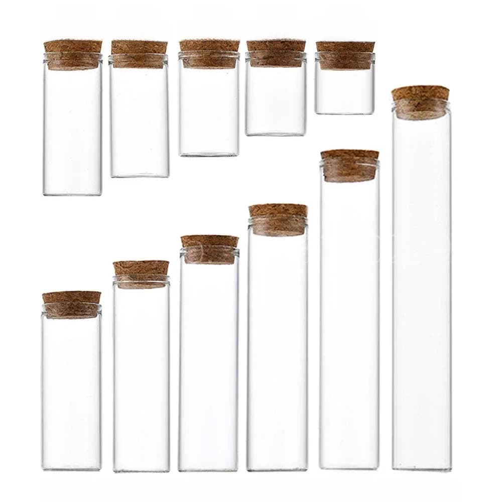 10 ml/15 ml/20 ml/30 ml/40 ml/50 ml/55 ml/60 ml/80 ml/100 ml bouchon en liège drages pots bouteilles petit Tube à essai en verre avec liège 20