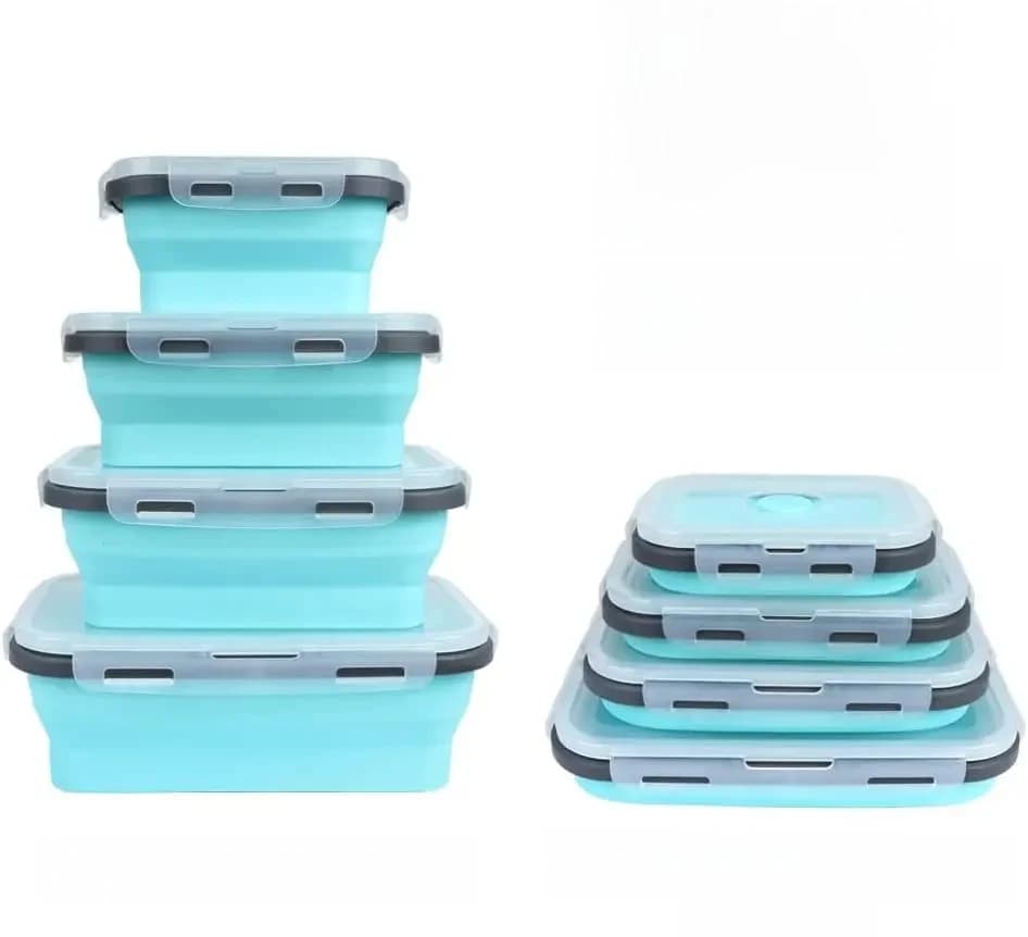 Conteneurs de stockage des aliments pliables 4PS avec couvercles et évent, ensemble de conteneurs de préparation des repas pliables en Silicone