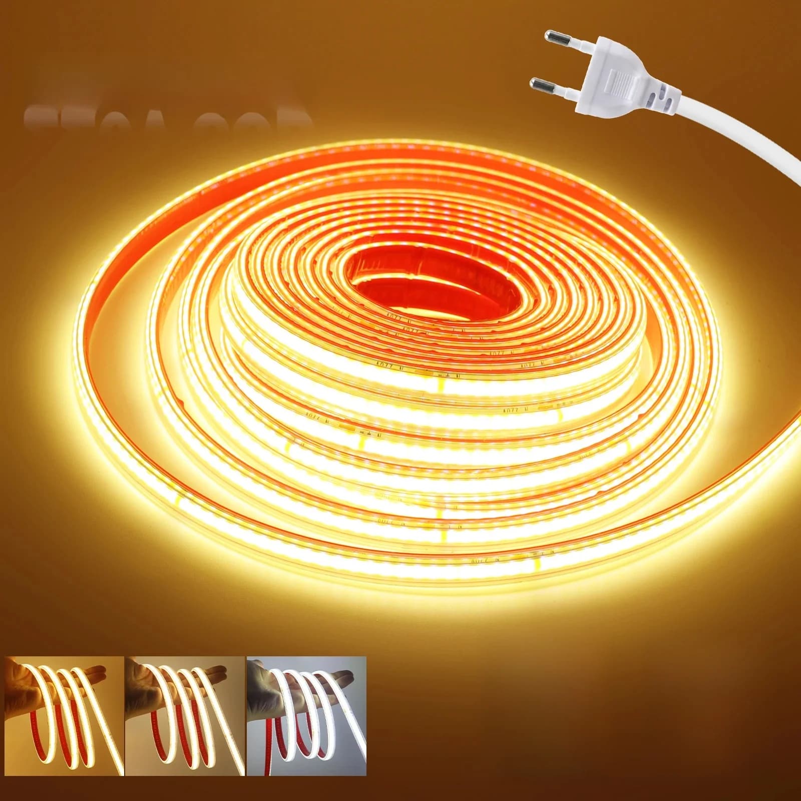 Bande LED COB 220V, étanche IP65, flexible, adhésive, 240 LED, coupe toutes les 10 cm, éclairage linéaire pour cuisine, jardin, décoration