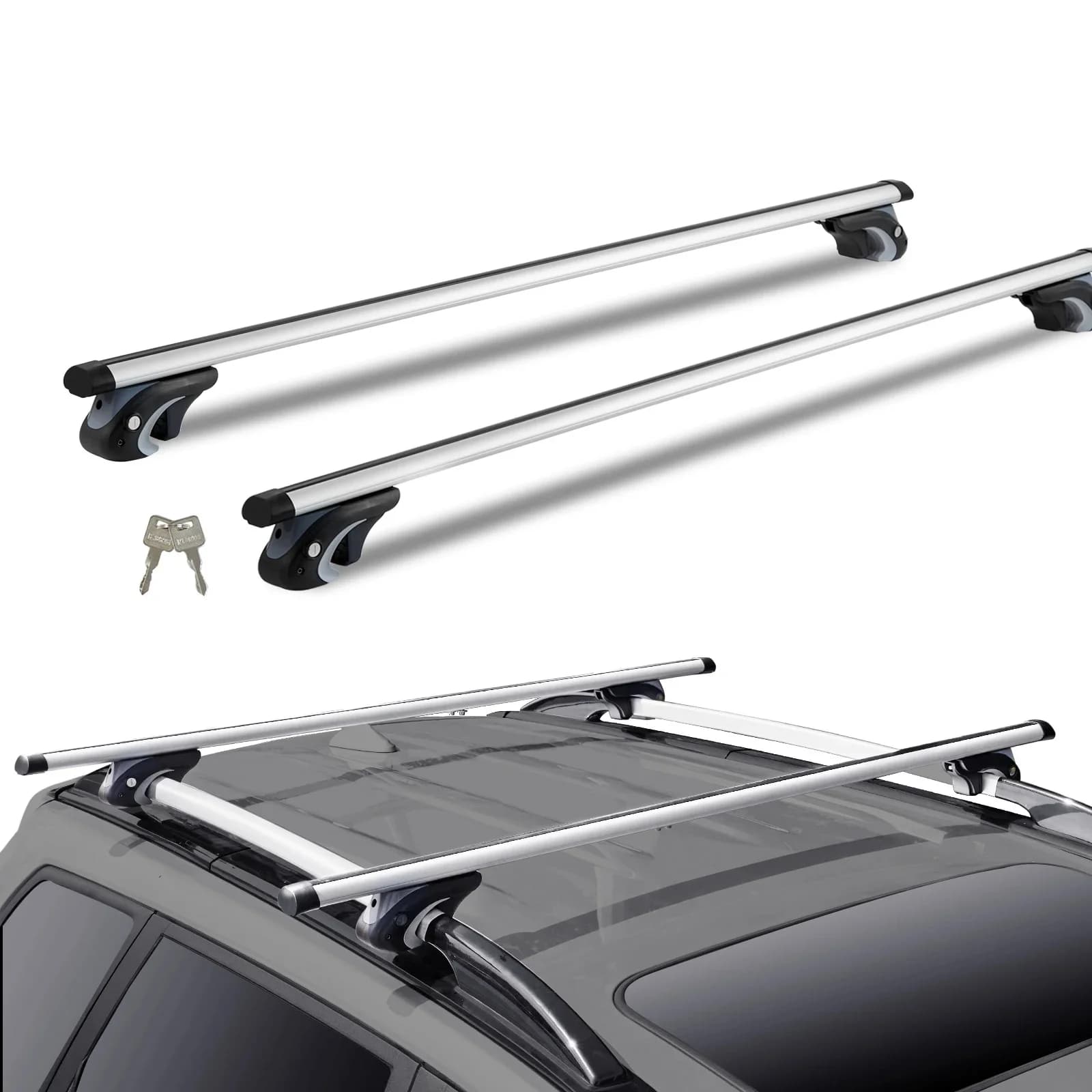 SucceBuy Barrière transversale de galerie de toit réglable en aluminium Barrière transversale Porte-bagages 200LBS Barres transversales pour SUV,