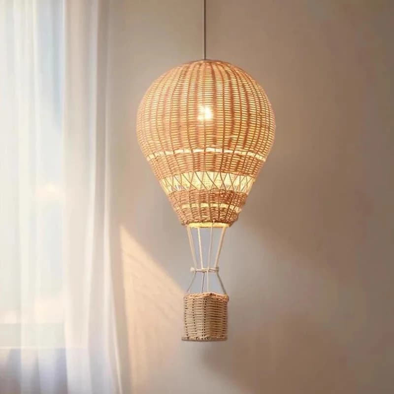Plafonnier LED en Rotin Fait à la Main, Chandelier en Forme de Ballon à Air Chaud, Idéal pour Chambre d'Enfant, de Bébé, Garçon et Fille