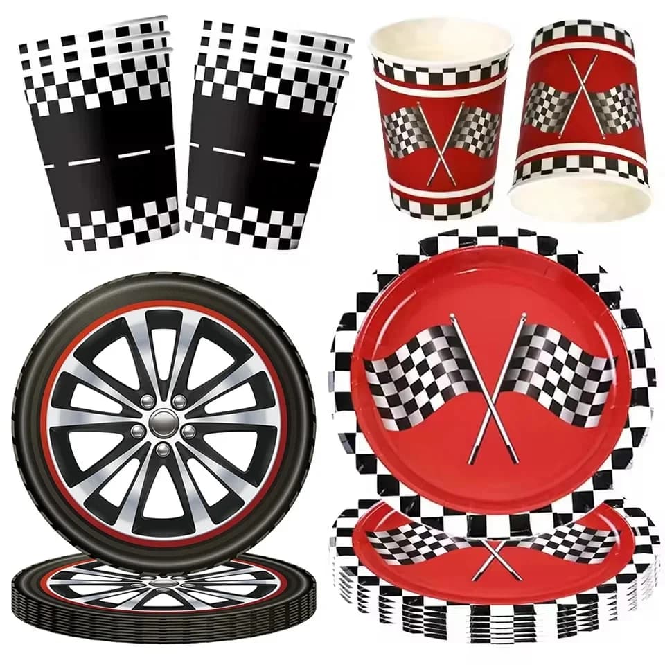 Fournitures de fête de voiture de course, décorations de fête d'anniversaire pour garçons, vaisselle de fête jetable, assiettes à dîner,