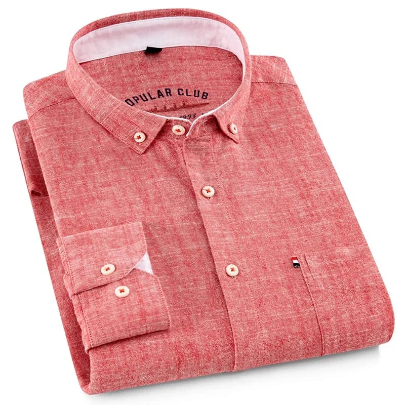 Chemise habillée à col boutonné pour hommes, mélange de coton et de lin respirant, manches longues, coupe cintrée, printemps été décontracté