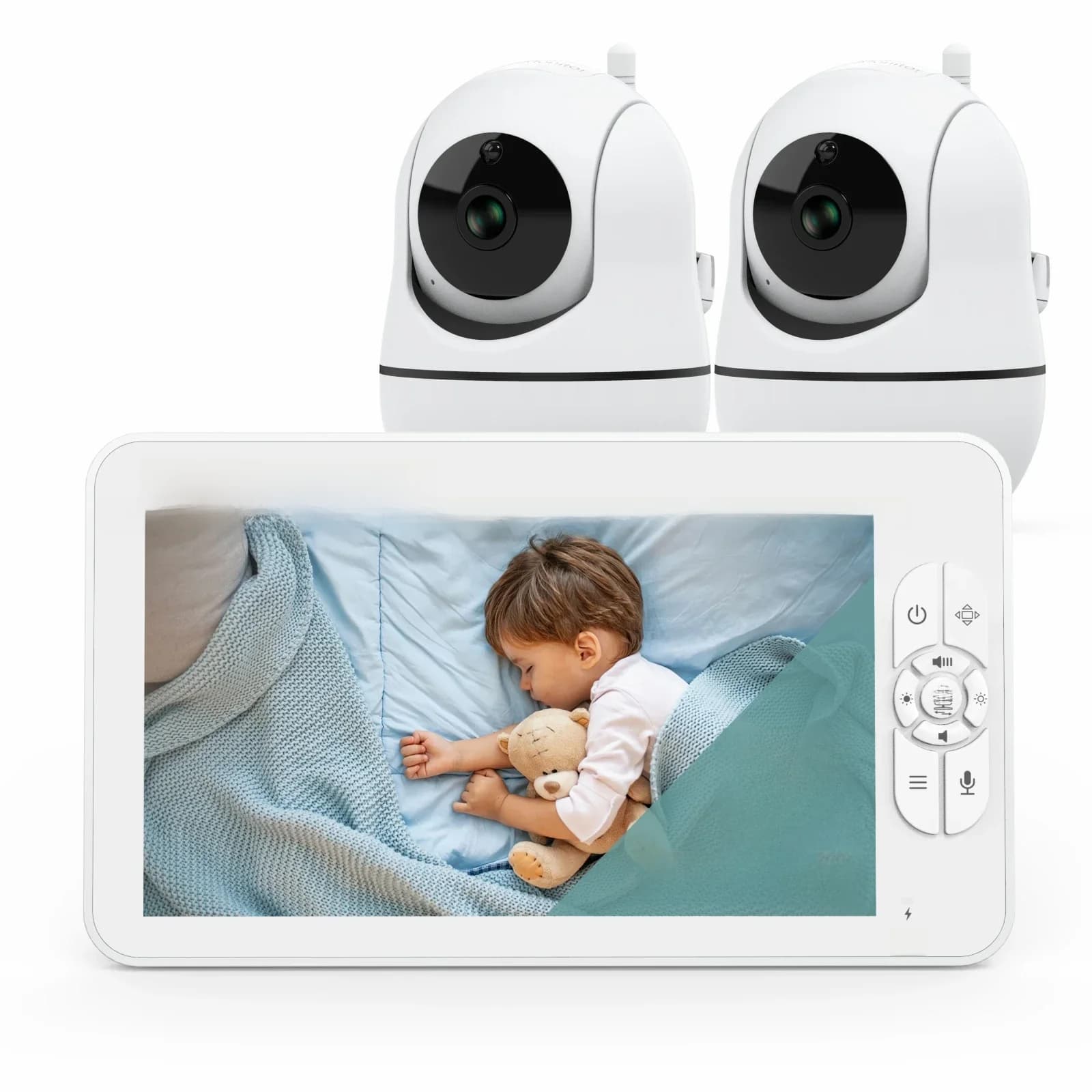 Babystar 7 "HD moniteur vidéo à écran divisé sans WiFi, moniteur de caméra pour bébé, anti-piratage, Zoom/pan/inclinaison à distance, batterie