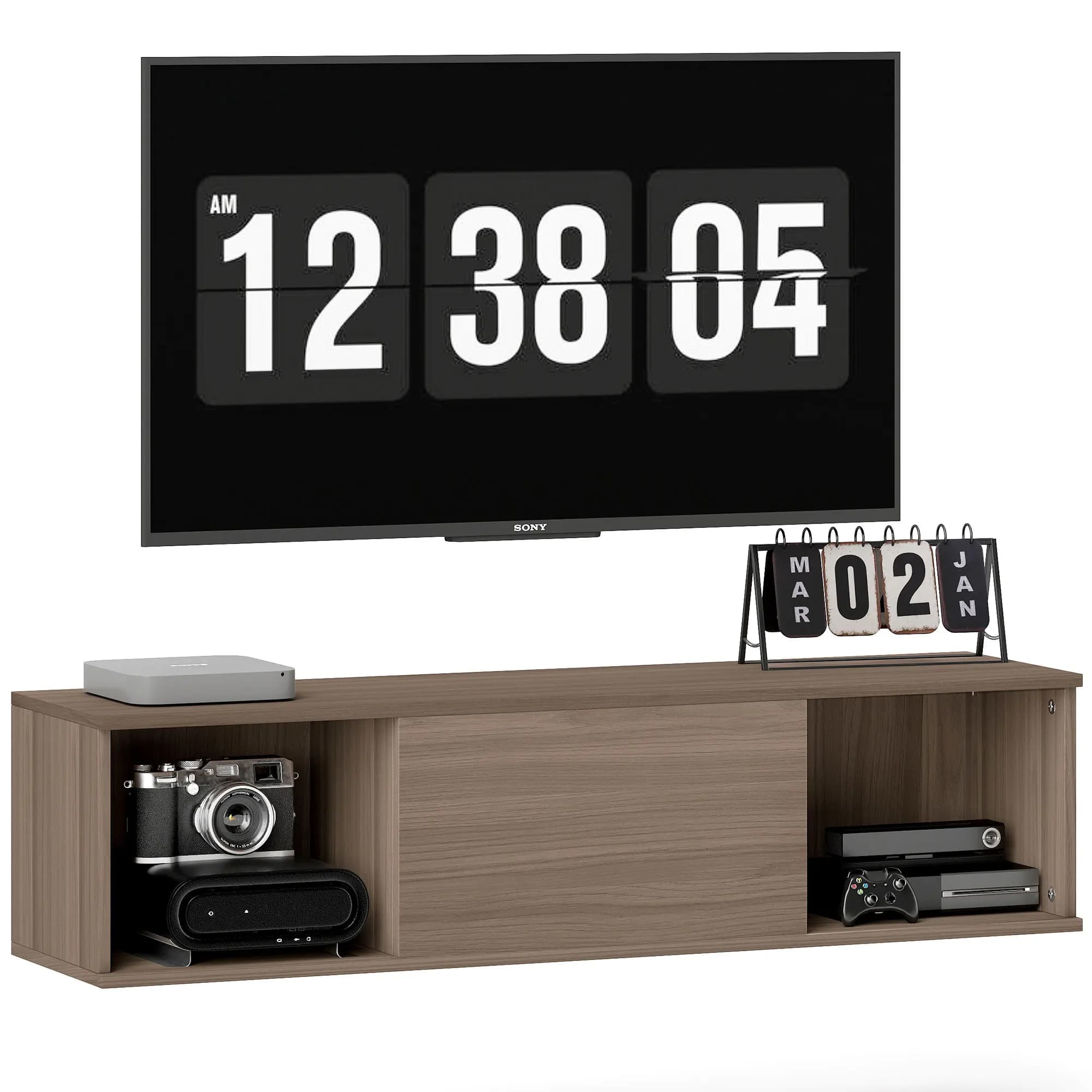 HOMCOM Meuble TV suspendu 120 cm Armoire Murale, Meuble de Rangement Suspendu Style Moderne avec 2 Compartiments Ouverts et Port