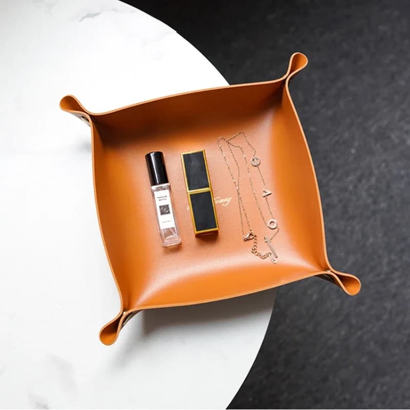 Plateau de rangement en cuir de Style nordique, organisateur de bureau pour clés, bijoux, boîte de rangement de cosmétiques, organisateur pliant,