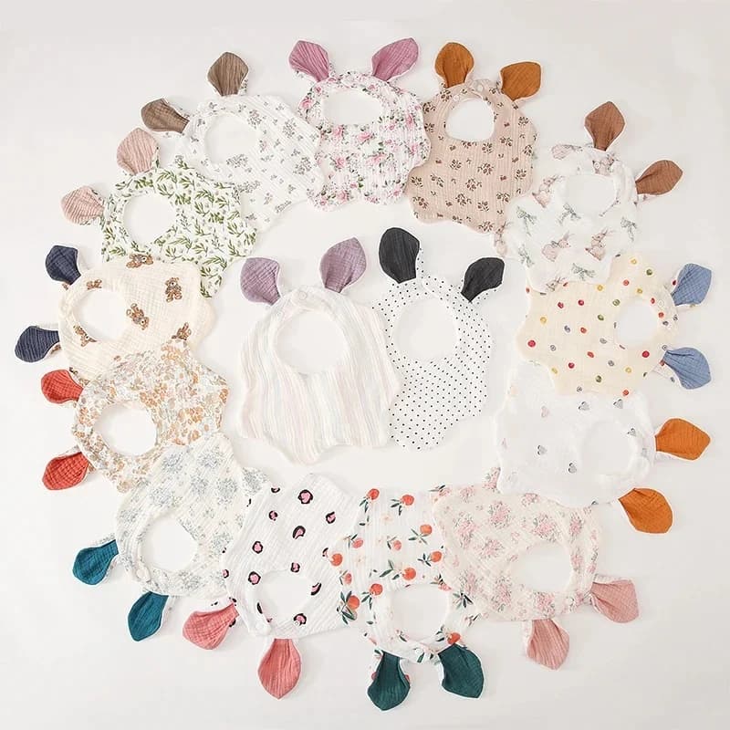 Bavoir en coton pour bébé, serviette d'alimentation avec oreilles de lapin de dessin animé, serviette de salive absorbante à l'eau, tissu de rot