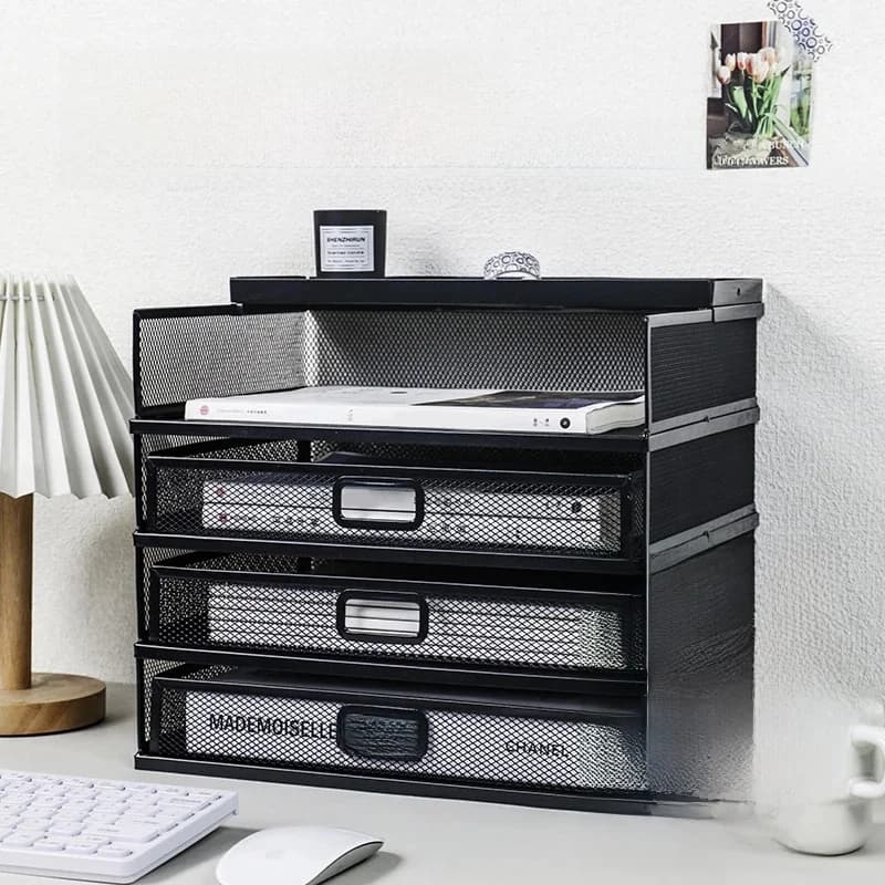 Support de rangement de bureau avec tiroir, plateau de rangement pour écran, support de fichiers de classificateur multifonction, rangement de