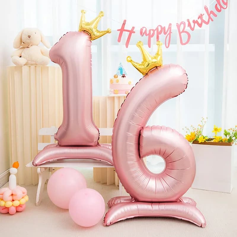 Ballon numérique en aluminium rose avec couronne de 42 pouces, fournitures de décoration pour fête d'anniversaire, cadeaux d'anniversaire pour