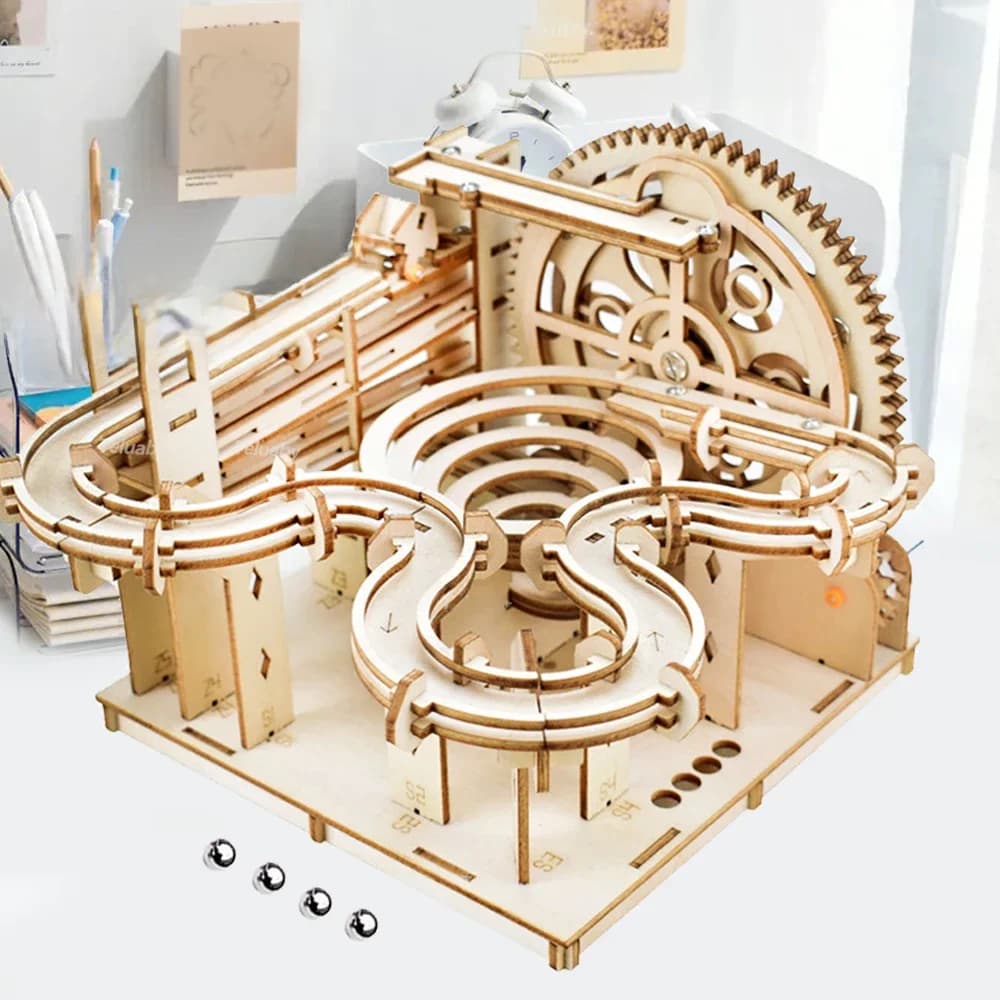 Puzzle 3D en bois, bricolage, Kits de construction de modèles manuels mécaniques, jouets à assembler, ensemble de course en marbre avec 4 boules,
