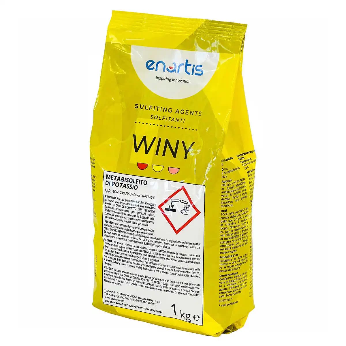 Potassium Metabisulfite, E-224, Poudre cristalline composée de soufre et de potassium, utilisée pour le traitement de vins au solfite en raison de