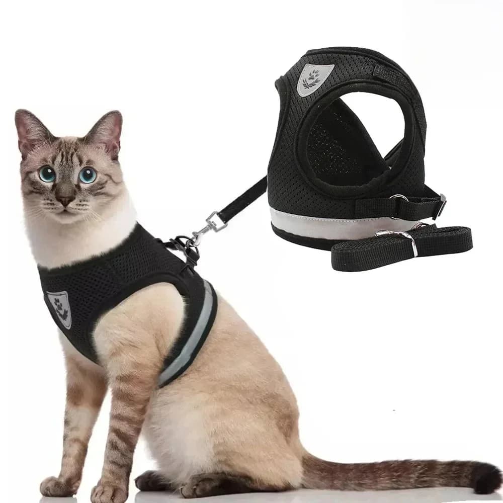 Harnais pour chat, ensemble de laisse en plomb, réglable, réfléchissant, résistant à l'évasion, gilet en maille pour animaux de compagnie,