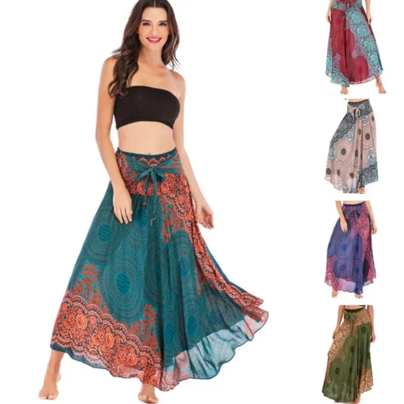 Jupe longue style bohème pour femmes, nouvelle collection, sexy, boho, fleurs, taille élastique, vêtements astronomiques