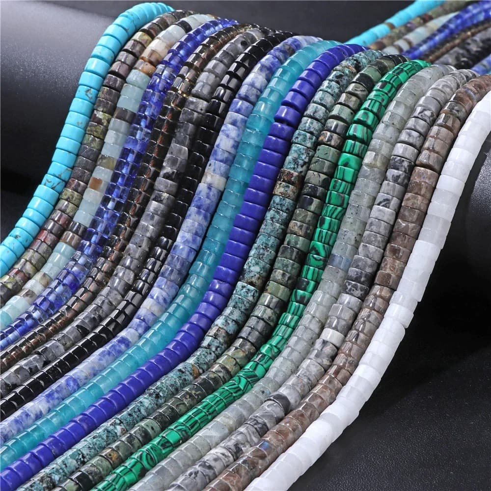 Perles rondes et plates naturelles, 6x3mm, Turquoises, Labradorite, Jaspers, entretoise, perle Heishi ample pour la fabrication de bijoux, accessoires