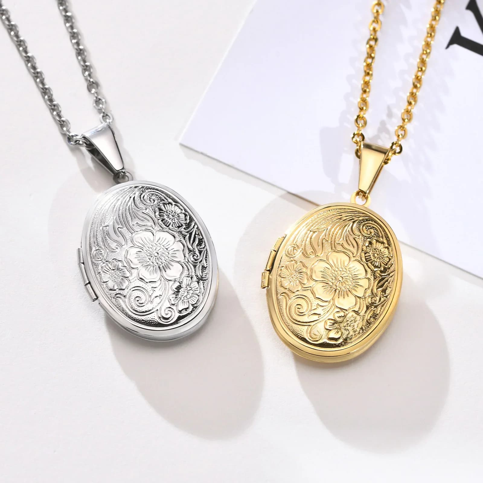 Colliers avec pendentif médaillon en forme de cœur ovale pour femmes, cadre Photo en acier inoxydable, cadeau souvenir d'amour de promesse