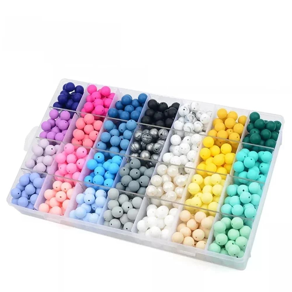 LOFCA 12mm 100 pièces perles de Silicone anneau de dentition rond bébé collier d'allaitement attache-sucette soins bucco-dentaires sans BPA de