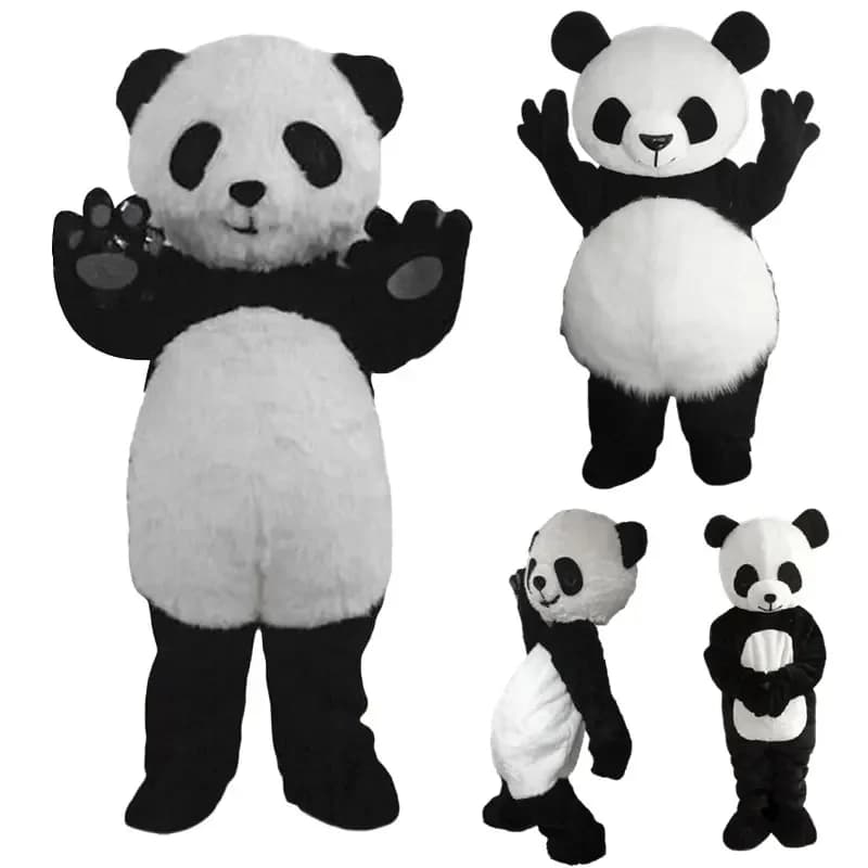 Costume de mascotte de dessin animé Panda, tenues de spectacle, Costume d'accessoires pour hommes et femmes adultes, couvre-tête de marche,