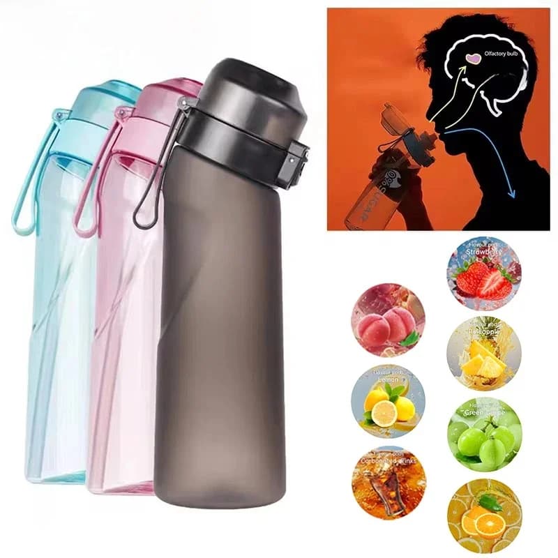 LUSQI 650ml bouteille d'eau aromatisée à l'air avec 7 dosettes de saveur aléatoire tasse de paille de sport Tritan pour les Sports de plein Air