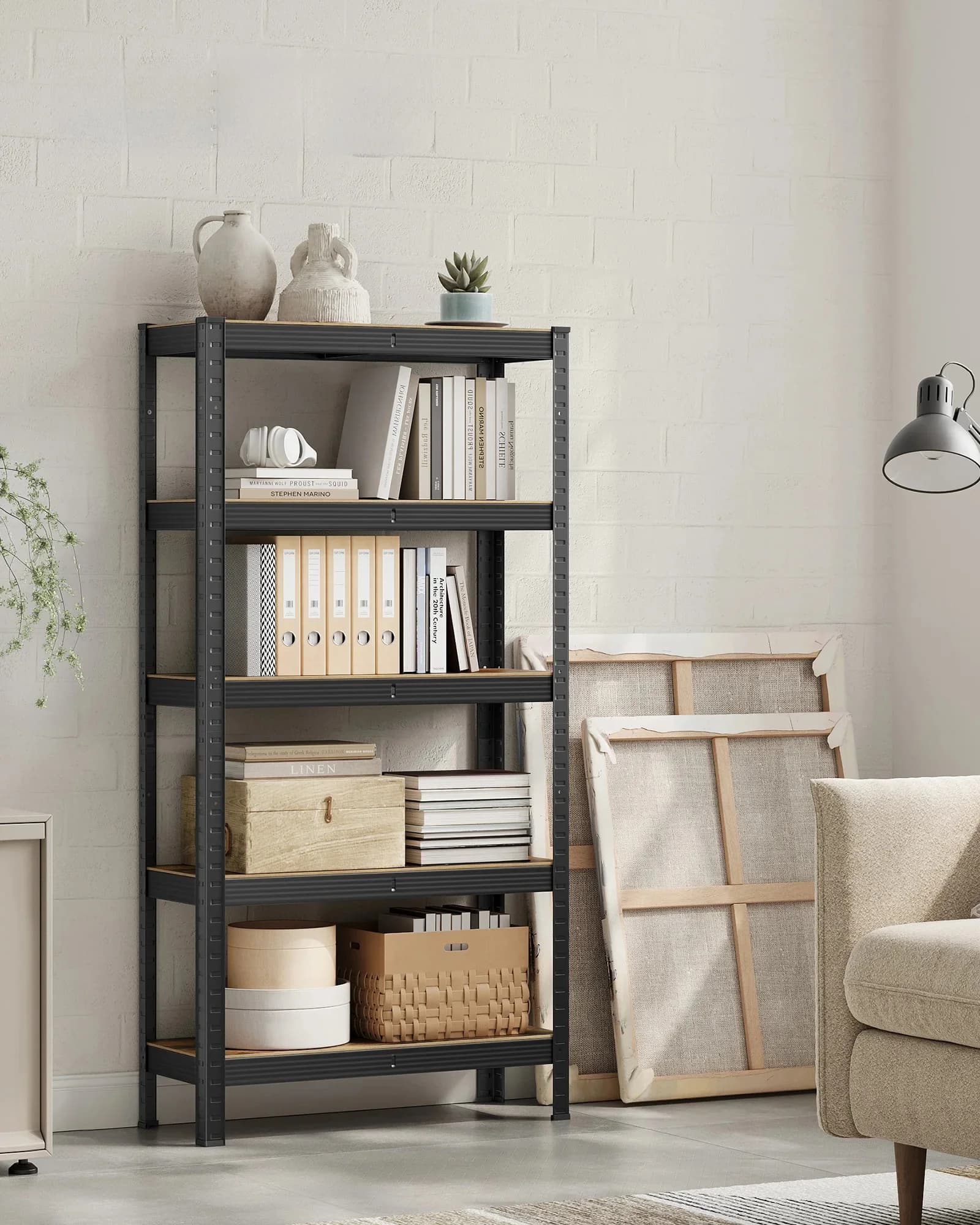 SONGMICS Étagère de Rangement à 5 Niveaux, 30 x 75 x 150 cm, Capacité 650 kg, Planches Réglables, Style Industriel, pour Cuisine, Salon