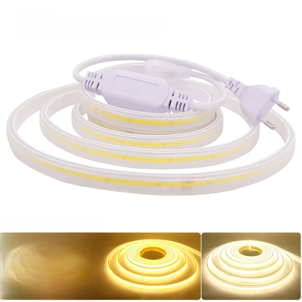 Bande LED COB 220V, étanche, décoration extérieure, 288 LED/M RA 80, haute luminosité 3000K 4000K 6000K, ruban Flexible FOB