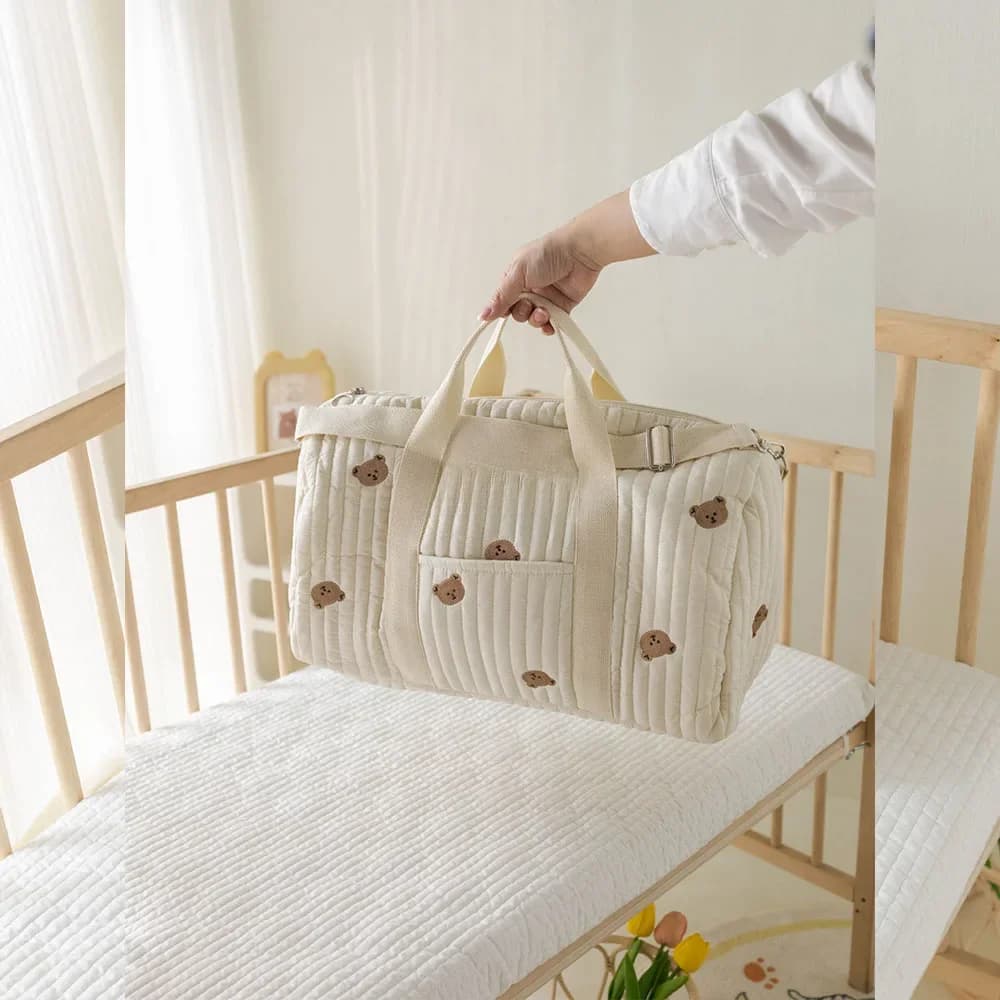 Sac de maman personnalisé avec nom, sac mère et bébé petit ours, sac de rangement sortant de grande capacité, sac à bandoulière à main brodé