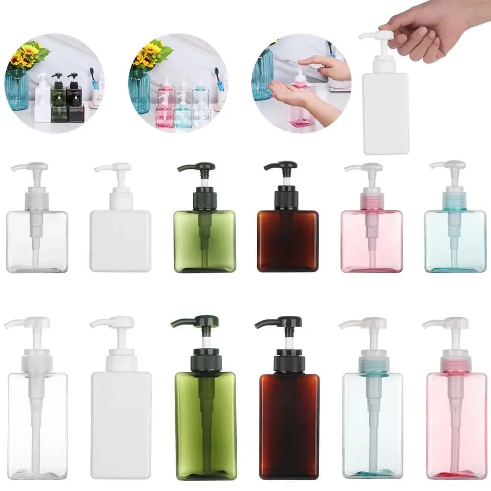 Bouteille carrée transparente avec points de mousse fouettés, distributeur de liquide Regina, pompe à gel douche, shampooing et gratitude, 650ml