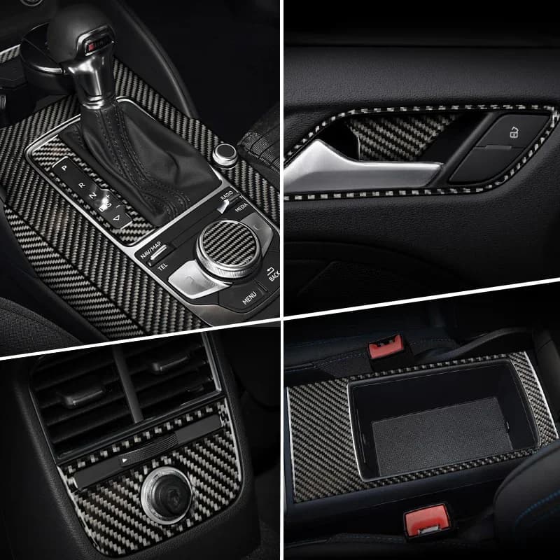Autocollants en Fiber de carbone pour Audi A3 8V S3, changement de vitesse intérieur de voiture, panneau CD de climatisation, couverture d'accoudoir