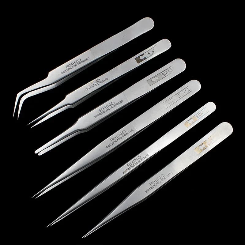 Pincettes de précision japonaises RHINO SW, technologie suisse givrée, antimagnétique et anti-acide, pointues et fines, haute dureté