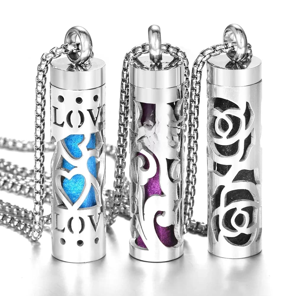 Collier diffuseur d'aromathérapie, motif d'amour, médaillon diffuseur d'huile essentielle en acier inoxydable, pendentif neutre, bijoux tendance,