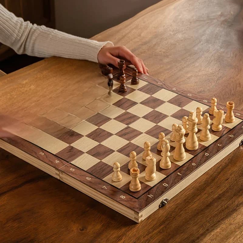 Jeu d'échecs - Échiquier magnétique pliable et portable en bois massif - Jeux éducatifs pour étudiants et enfants - Cadeau de Noël