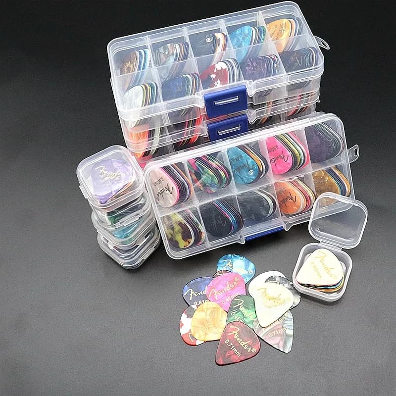 Plectres de guitare électrique acoustique en celluloïd, 20 et 50 et 100 pièces, accessoires avec boîte d'épaisseur 0.46mm-0.96mm