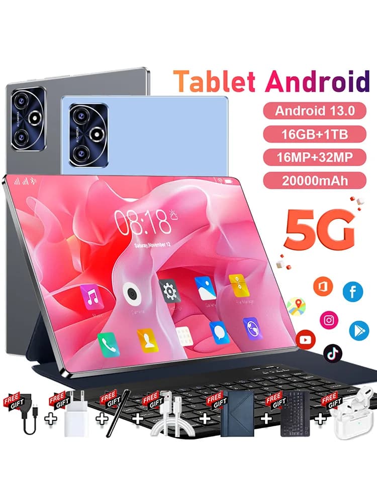 Nouvelle tablette Android 5G 10,36 pouces HD 4K, Android 13.0, 16 Go + 1 To, 20000 mAh, 14 cœurs, double carte SIM, 16 MP + 32 MP, appels