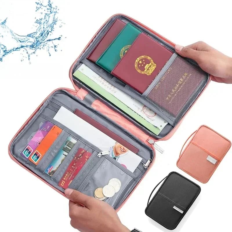 Porte-passeport de voyage étanche multifonction pour femmes, housse rose, sacs, organisateur de documents familiaux, sac d'accessoires de voyage,