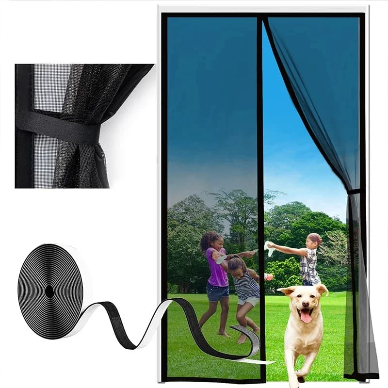 Moustiquaire magnétique pour porte, maille noire, taille personnalisée, anti-insectes, invisible, autocollante, pour cuisine, intérieur, salon