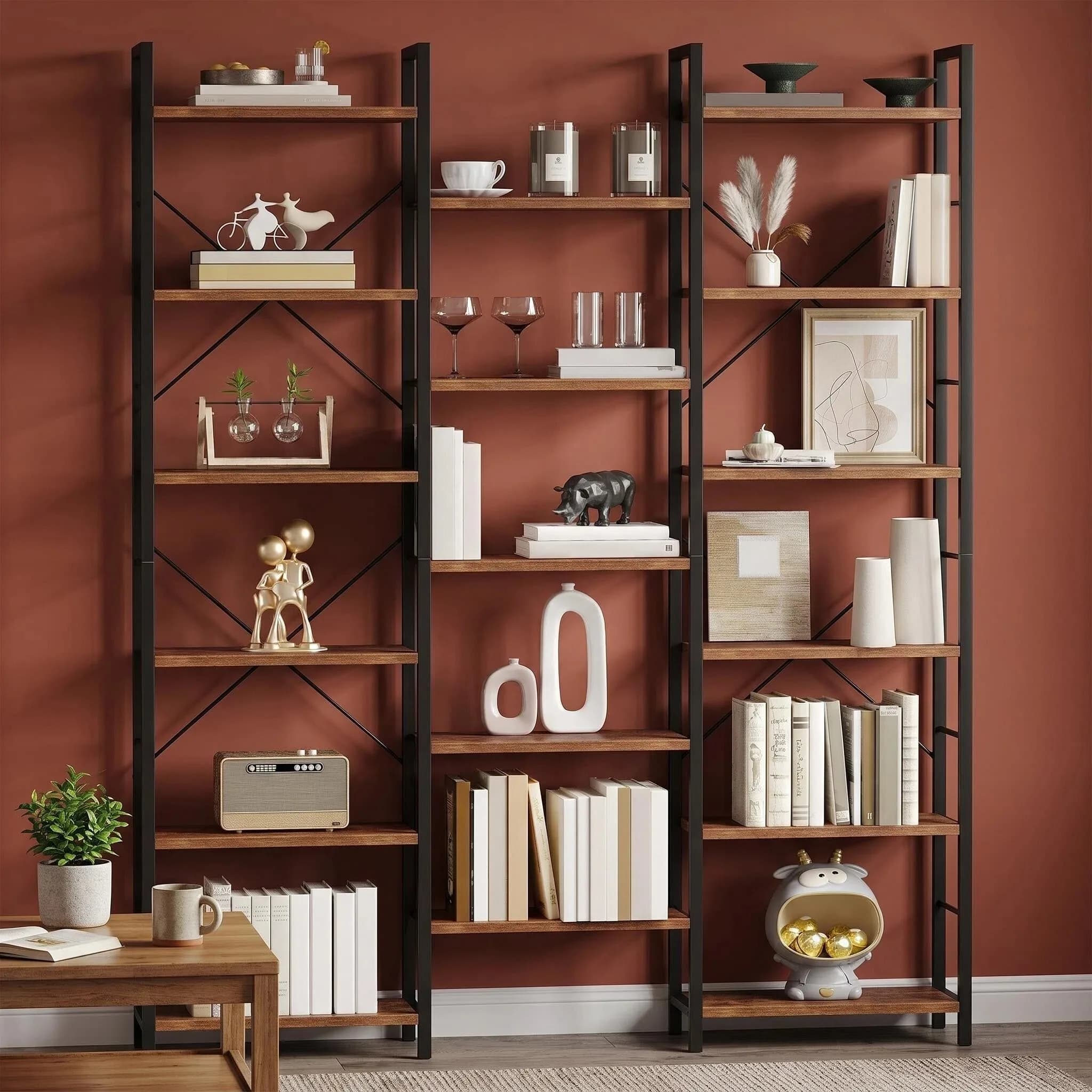 Bibliothèque, étagère sur pied avec 17 étagères, espacement réglable, étagère à livres avec structure en métal, pour salon, chambre à