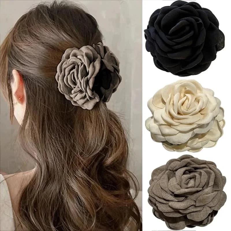Pinces à cheveux en tissu français pour femmes et filles, pinces à cheveux fleur rose, épingles à cheveux en cordon, vêtements de sauna,